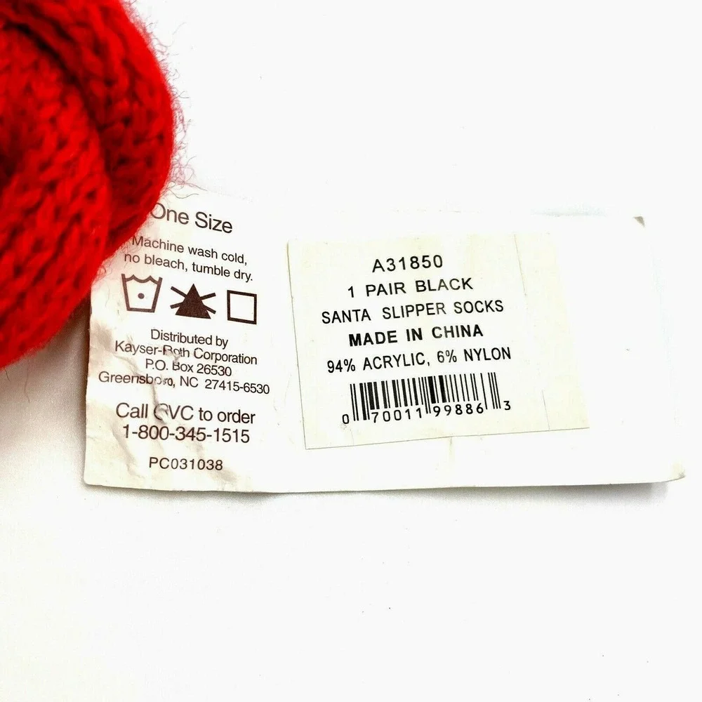 Christmas Santa Slipper Socks Black & Red One Size with Bottom Grips NEW